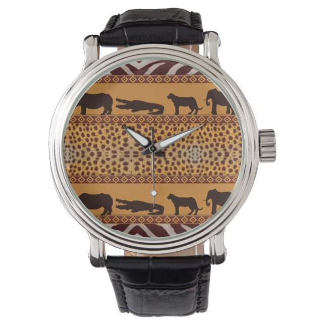 Modern Tribal African Cheetah Pattern Animal Print Watch (Front)
