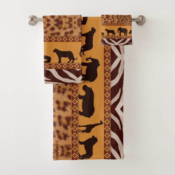 Modern Tribal African Jaguar Pattern Animal Print Bath Towel Set