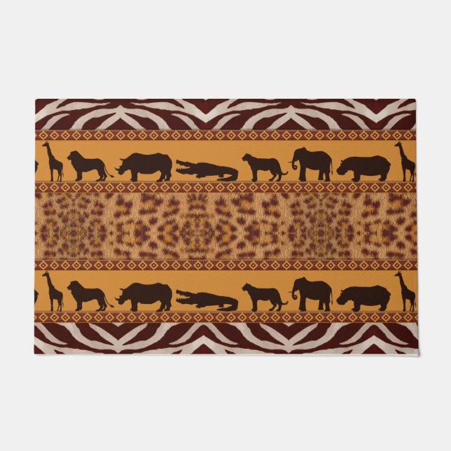 Modern Tribal African Jaguar Pattern Animal Print Doormat (Front)