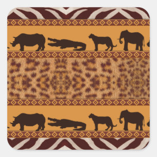Modern Tribal African Jaguar Pattern Animal Print Square Sticker