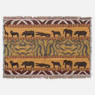Modern Tribal African Tiger Pattern Animal Print Throw Blanket