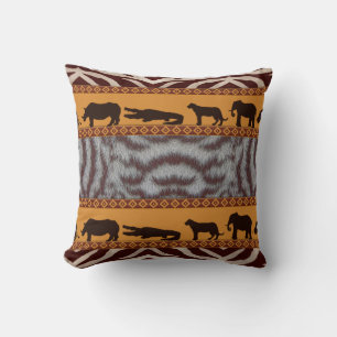 Modern Tribal African White Tiger Animal Print Cushion