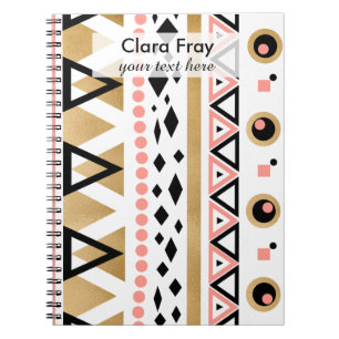 modern tribal aztec gold geometric pattern notebook