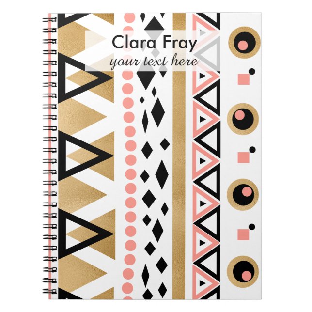 modern tribal aztec gold geometric pattern notebook (Front)