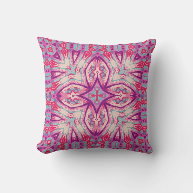 Modern Tribal Aztec Pink Purple Decorative Cushion (Front)