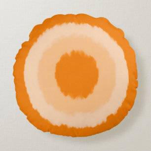 Modern tribal batik circles - Mandarin orange Round Cushion