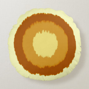 Modern tribal batik circles - tan and yellow round cushion