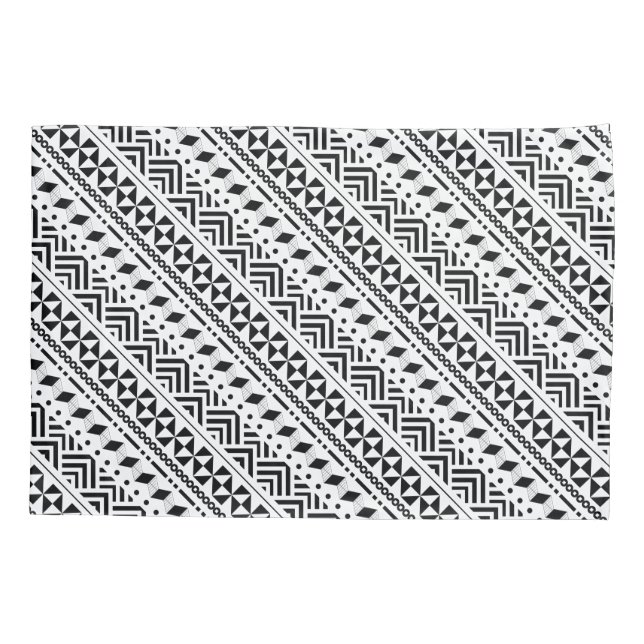 Modern Tribal Black and White Geometric Pillowcase (Back)