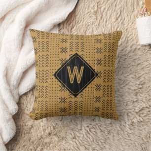 Modern Tribal Brown Mudcloth African Monogram Cushion