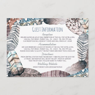 Modern Tribal Feathers Bohemian Wedding Detail Enclosure Card