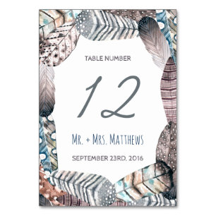 Modern Tribal Feathers Bohemian Wedding Table Number
