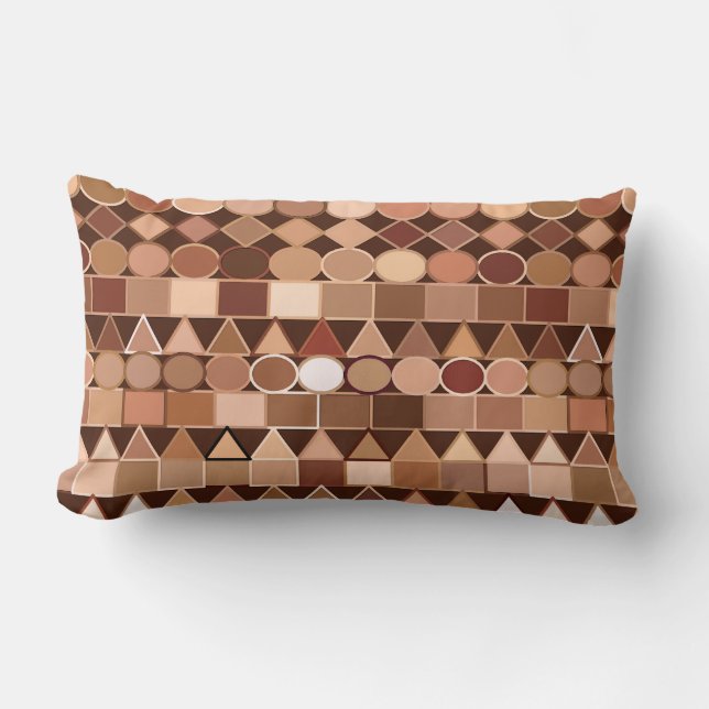 Modern Tribal Geometric, Chocolate Brown and Tan Lumbar Cushion (Front)