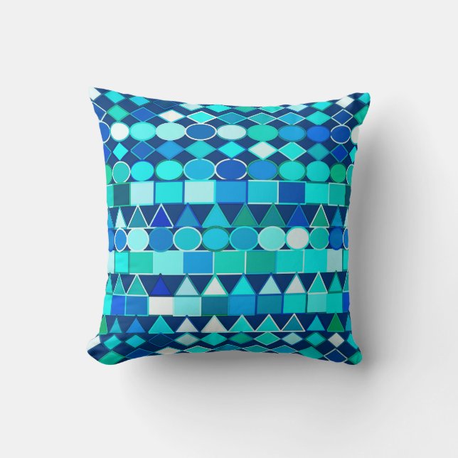 Modern Tribal Geometric, Denim Blues on Navy Cushion (Front)