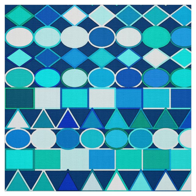 Modern Tribal Geometric, Denim Blues on Navy Fabric (Swatch)