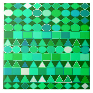 Modern Tribal Geometric, Emerald Green and Aqua Tile