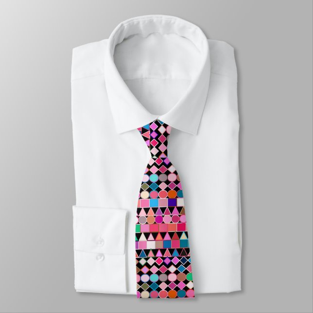 Modern Tribal Geometric, Jewel Colors on Black Tie (Tied)