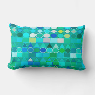 Modern Tribal Geometric, Sea Glass Aqua and Blue Lumbar Cushion