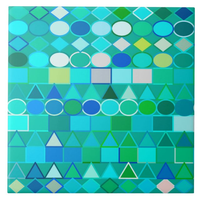 Modern Tribal Geometric, Sea Glass Aqua and Blue Tile (Front)
