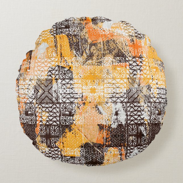 Modern tribal geometric seamless pattern round cushion (Front)