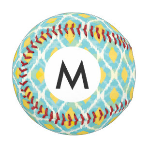 Modern tribal ikat blue yellow fashion baseball
