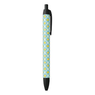 Modern tribal ikat blue yellow fashion black ink pen