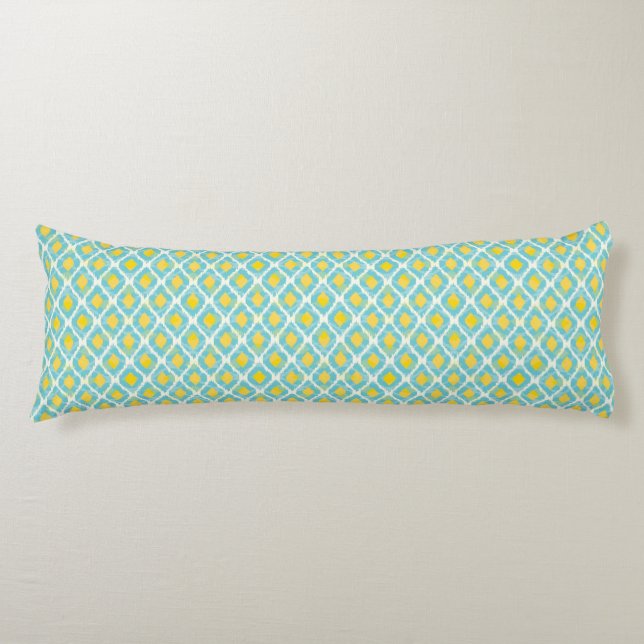 Modern tribal ikat blue yellow fashion body cushion (Front)