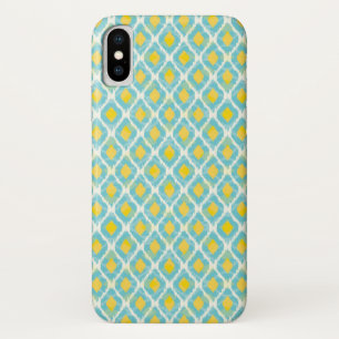 Modern tribal ikat blue yellow fashion iPhone x case