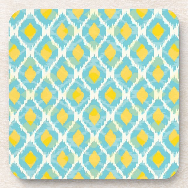 Modern tribal ikat blue yellow fashion coaster (Front)
