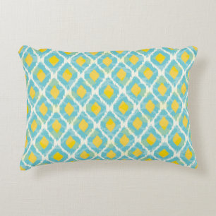 Modern tribal ikat blue yellow fashion decorative cushion