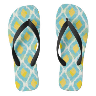 Modern tribal ikat blue yellow fashion flip flops