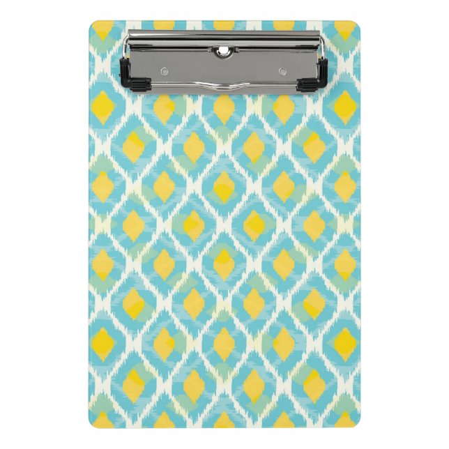Modern tribal ikat blue yellow fashion mini clipboard (Front)