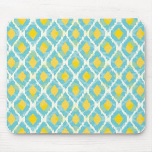 Modern tribal ikat blue yellow fashion mouse mat
