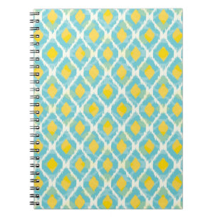 Modern tribal ikat blue yellow fashion notebook