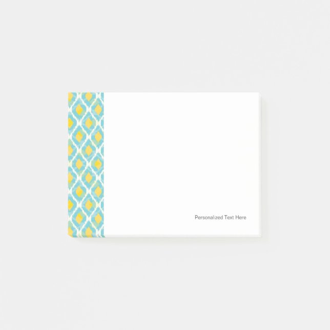 Modern tribal ikat blue yellow fashion post-it notes (Front)