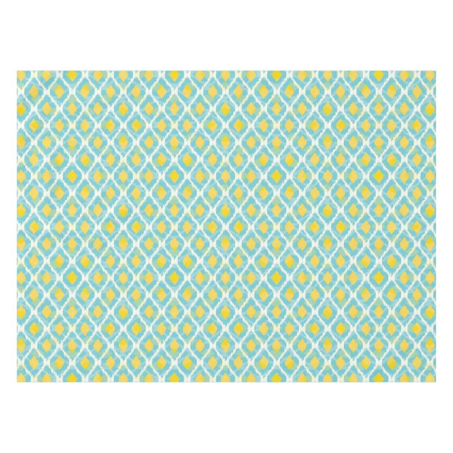 Modern tribal ikat blue yellow fashion tablecloth (Front (Horizontal))