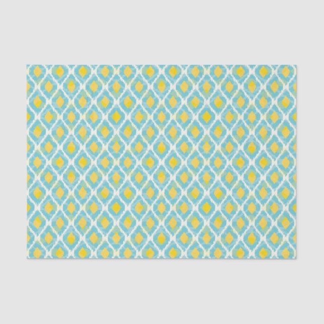 Modern tribal ikat blue yellow fashion tissue paper (Front)
