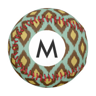 Modern tribal ikat blue yellow modern baseball