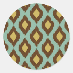 Modern tribal ikat blue yellow modern classic round sticker