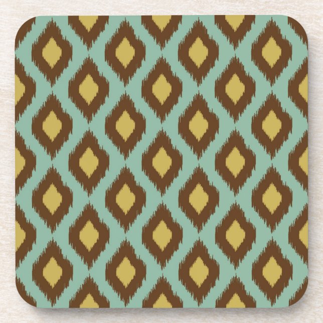 Modern tribal ikat blue yellow modern coaster (Front)