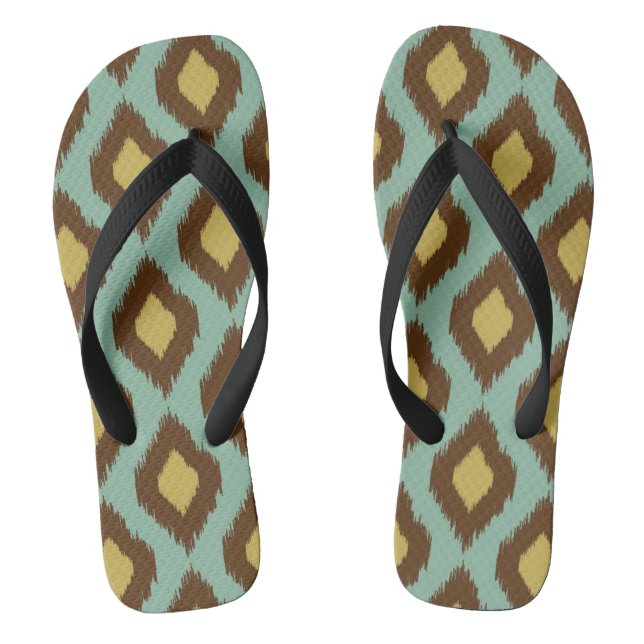 Modern tribal ikat blue yellow modern flip flops (Footbed)