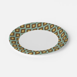 Modern tribal ikat blue yellow modern paper plate