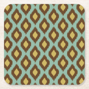 Modern tribal ikat blue yellow modern square paper coaster