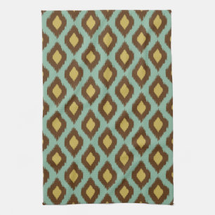 Modern tribal ikat blue yellow modern tea towel