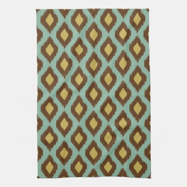 Modern tribal ikat blue yellow modern tea towel (Vertical)