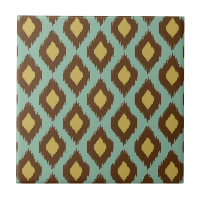 Modern tribal ikat blue yellow modern tile (Front)