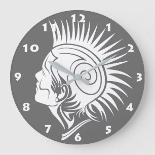 MODERN TRIBAL MOHAWK WITH WHITE NUMERALS LARGE CLOCK
