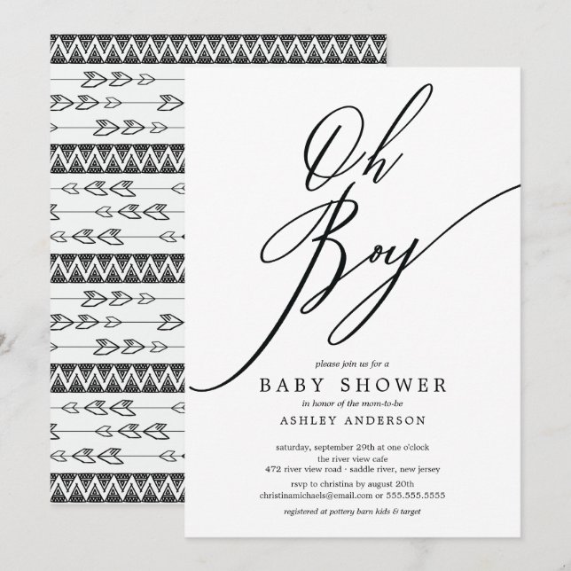 Modern Tribal Oh Boy Baby Shower Invitation (Front/Back)