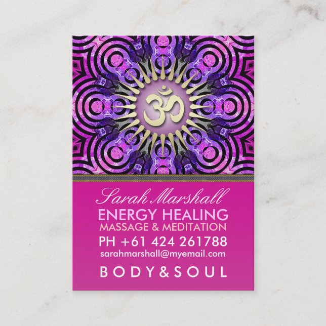 Modern Tribal OM Energy Pink Big Business Card (Front)