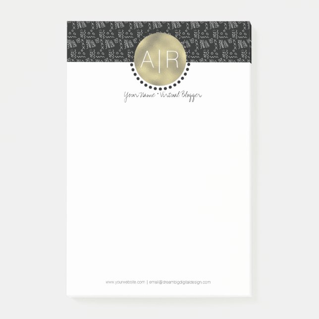 Modern Tribal Simulate Foil Monogram Post-it Notes (Front)