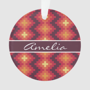 Modern Tribal Square Pattern Custom Name Ornament